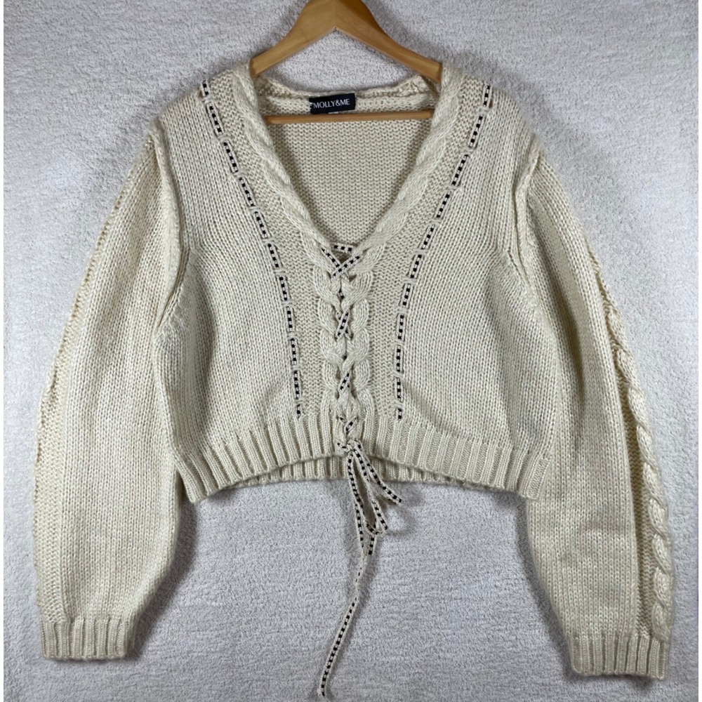 coquette balletcore corset tie front sweater cable knit S romantic soft girl